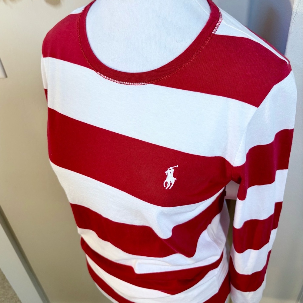 Ralph Lauren Red and White Striped 3/4 length Sleeve Tee - Picture 2 of 9